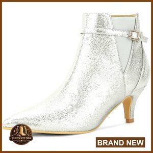 Pointed Toe Chelsea Ankle Boots Kitten Heels Zip Up Elastic